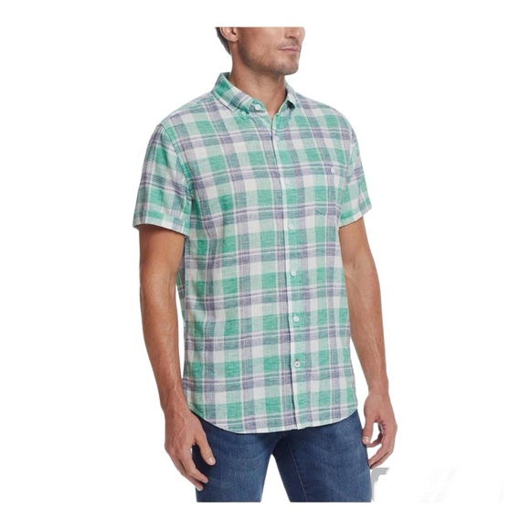 Weatherproof Men Casual Short Sleeve Woven Button Down Shirt Size M Linen Blend - Picture 2 of 12